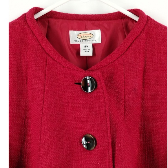 Talbots Woman Petites Red Textured Tweed Button Front Blazer Jacket Size 16W - Picture 4 of 9